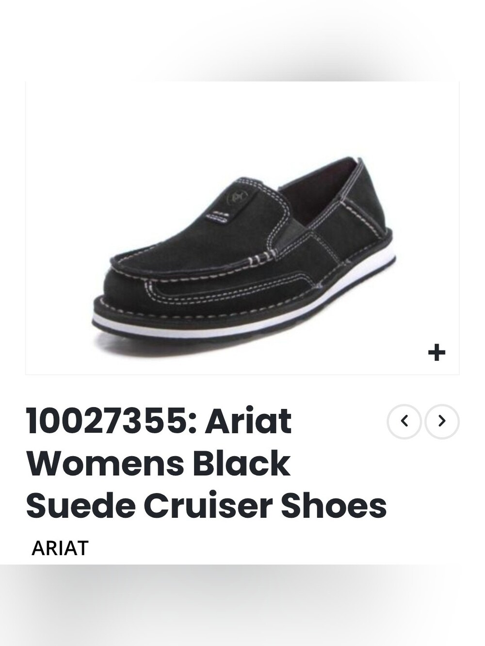 Ariat Black Suede Slip-On Loafer with White Midsole Stripe